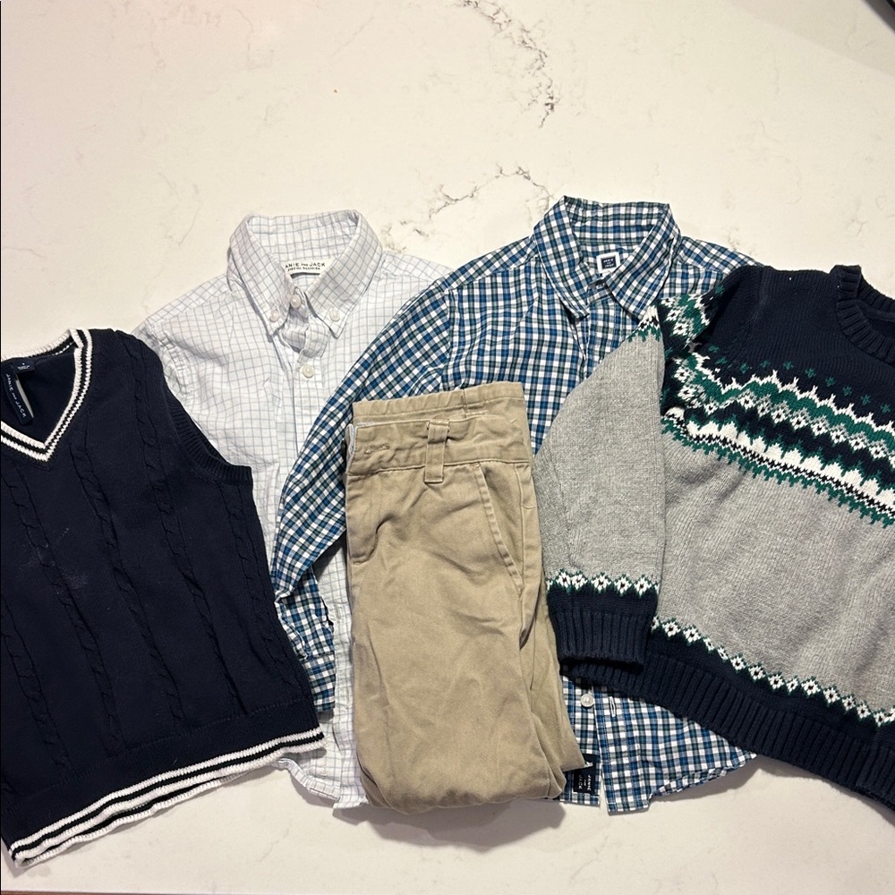 Janie and Jack Navy, Gray, and Tan Kids Outfit Set